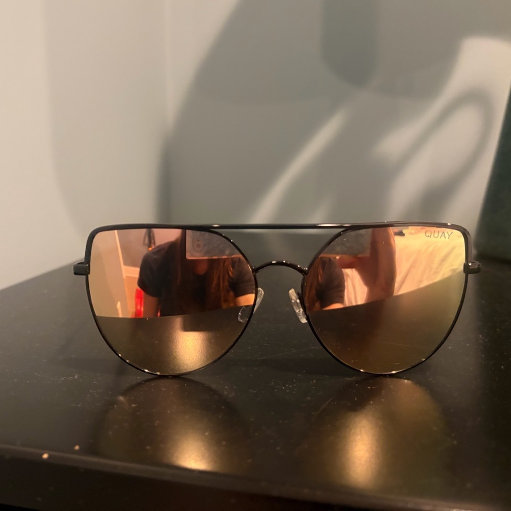 Quay Australia Black Frame Sunglasses with Rose Gold Mirrored Lenses